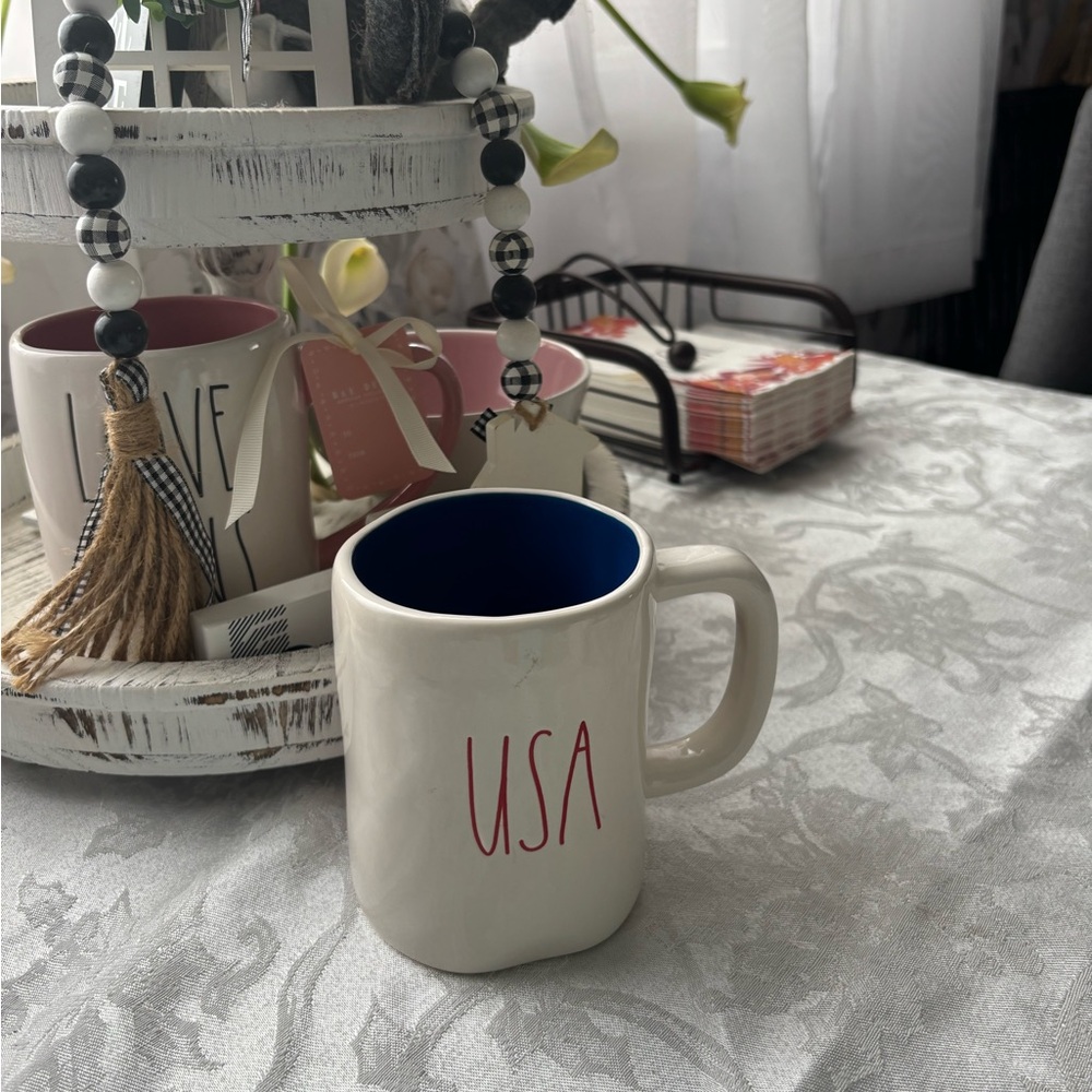 Rae Dunn USA White and Blue Mug